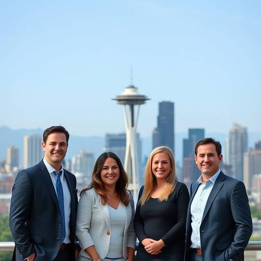 The Clarity Finances team, standing in front of the Seattle skyline.