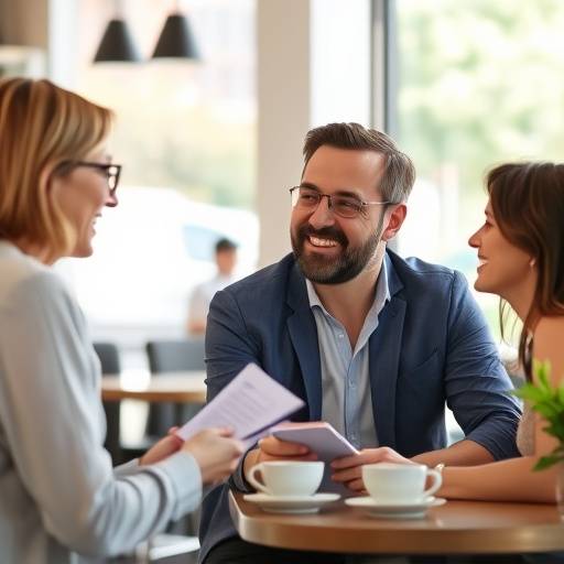 Two people discussing financial planning over coffee